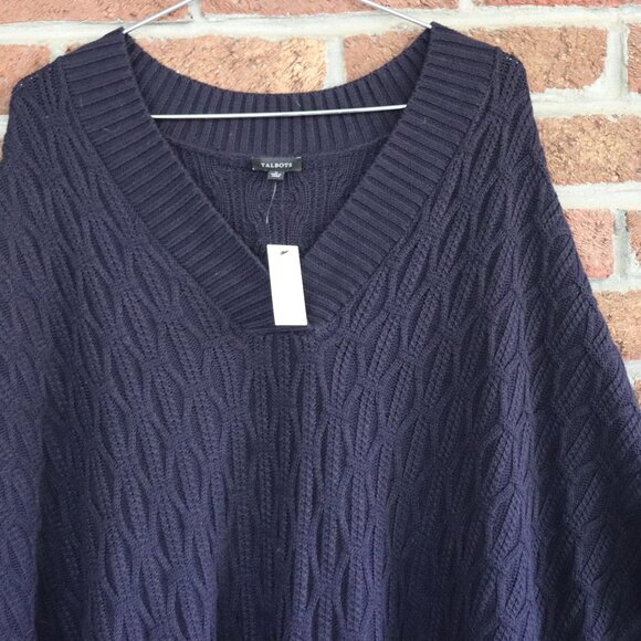 talbots cable sweater poncho * new with tags RV $119 * navy blue * nice quality - Picture 3 of 11
